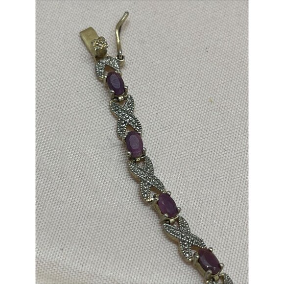 Vintage Sterling Silver Bracelet 925 Ruby Tennis 7” Dbj Victoria Townsend - Picture 7 of 10